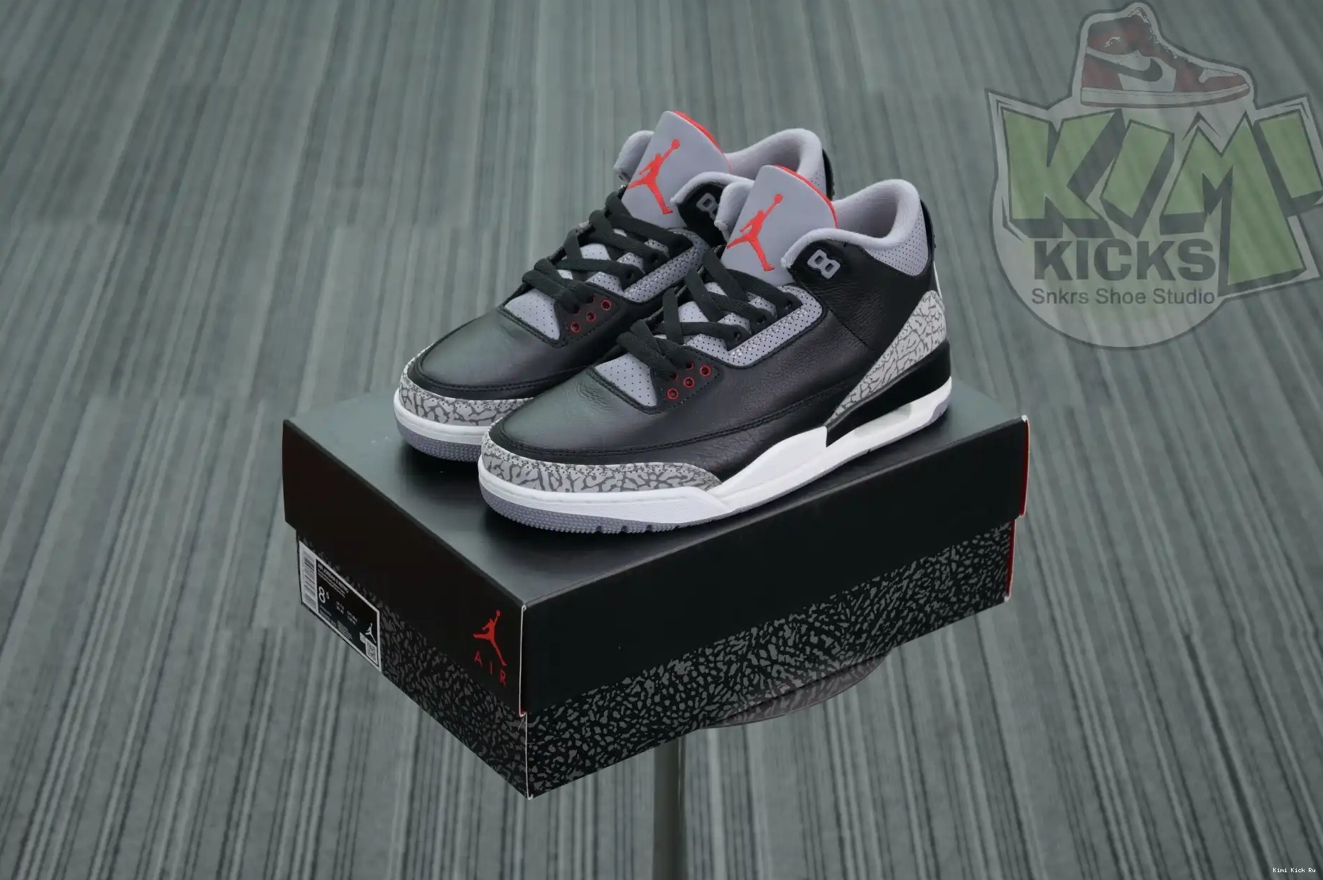 Kimikick Jordan Air Reimagined” 3“Black Cement 0822
